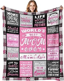 PVDSAVE Moms Mothers Day Birthday Gifts from Daughter Son - Blanket Gifts for Mom - World's Best Mom Ever Gifts - Christmas Valentines Day Birthday Present for Moms - Mother Life Blanket 50"x60"