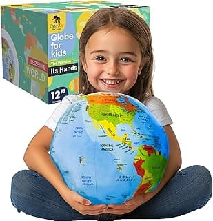 OneZa 12” Soft World Globe for Kids | Fun & Educational, Playfully Colored with US States Legend and Canadian Provinces | Interactive Globe to Learn through Play | Geography for Kids Toys
