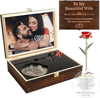 To My Beautiful Wife Women Engraved Wooden Gift Set Includes Crystal Base 24K Gold Dipped Rose for Birthday Gifts & Anniversary
