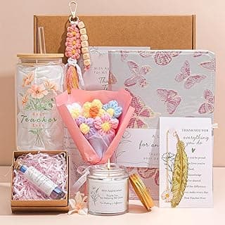 Teacher Appreciation Gifts for Women | Graduation & End of Year for Teacher Gift Basket Classroom, Thanksgiving Retirement & Birthday | Best Thank You Gift Box Set with Glass Cup, Butterfly Notebook
