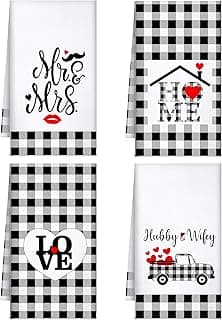 Oudain 4 Pcs Mr and Mrs Gifts Kitchen Towels for Wedding Gifts Love Hubby Wifey His and Hers Buffalo Plaid Dish Towers Bridal Shower Housewarming Gift for Kitchen Decor Home