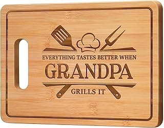 Fathers Day Grandpa Gifts, 11x8.5inch Engraved Bamboo Cutting Board, Best Christmas Birthday Gifts for Grandpa, Grandfather Present from Grandkids Grandchildren