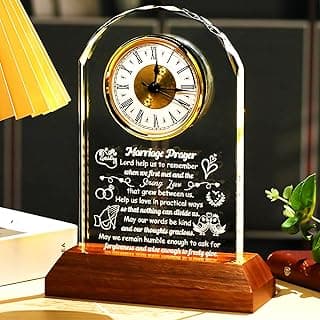 Arikyrist Wedding Gifts for Couples 2026 Glass Wedding Clock with Wooden Light Base Happy Anniversary Marriage Prayer Presents with Inspiring Quotes Unique Engagement Gifts for Newlyweds Couples