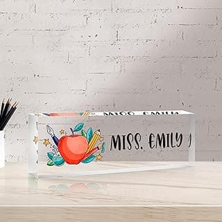 Personalized Desk Name Plate, Custom Acrylic Glass Name Plates for Desks, Office Desk Decor Nameplate, Desk Accessories, Teacher Boss Coworkers Employee Appreciation Gift(to Teacher)