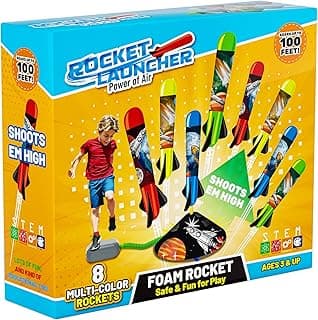 Otoseth Toys Rocket Launcher for Kids - Launch up to 100 Ft, 8 Multi-Color Foam Rockets & Adjustable Launch Stand, Kids Outdoor Toys, Age 3+