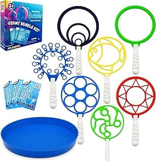 Bubble Wands for Kids - Giant Bubble Wand Set with Tray, Outdoor Toy for Kids, 11 Pcs Large Ring Kit with Mix Solution