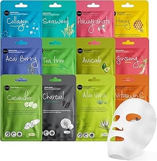 Celavi Essence Facial Sheet Face Mask Variety Set Classic Authentic Korean Moisturizing Skincare (12-Packs)