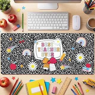 Kingdder Teacher Appreciation Gift Composition Teacher Desk Mat 31.5''x15.78'' Large Keyboard Mouse Pad Back to School Gift Book Desk Decor for Women Office Accessories