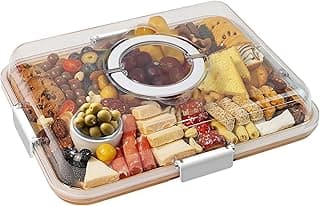 Renmxj Charcuterie Board with Clear Lid, Travel Portable Cheese Board Charcuterie Boxes Cutting Boards for Kitchen, House Warming Gifts New Home, Gifts for Women (White, 1 Compartment)