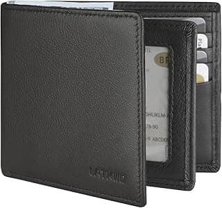 LATKWO Mens Wallet - Genuine Leather Bifold RFID Blocking Slim Front Pocket Large Capacity with 10 Card Slots, 2 ID Windows & 2 Cash Pockets - Heavy Duty Stitched Gift for Men (Black)