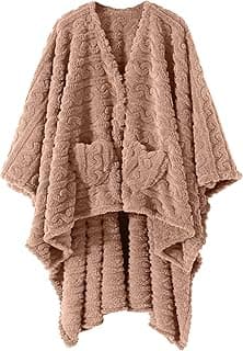 Wearable Blanket Poncho Cape Wrap for Adult, Cozy Sherpa Fleece Pocketed Shawl TV Throw Blankets for Office and Lounge(Blush,58'' x 64'')
