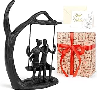 Kresecioo Anniversary Wedding Gifts for Couple/Her - Romantic Couple Statue in Love, Black Metal Figurine Sweet Loving Together Iron Sculpture Decor, Gifts for Wife Mothers Day Husband Birthday