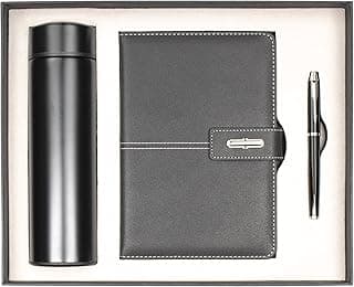 Shadow Breeze A5 Leather Notebook, Insulated Thermos and Executive Pen Gift Set in Premium Gift Box, 172 Pages 100GSM Ruled Pages, 12 oz, Great Gift for Business, School, Home (Black)