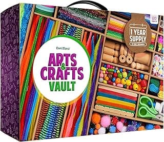 Dan&Darci Arts and Crafts Vault - Craft Supplies Kit in a Box - Birthday Gift for Kids Ages 4 5 6 7 8 9 10 11 & 12 Year Old Girls & Boys - Crafting Set Kits - Gift Ideas for Kid Art Activity Gifts