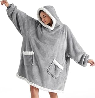 Bedsure Blanket Hoodie, Wearable Blanket Hoodie as Gifts for Mom, Birthday Gifts for Women Kids Teens Mother's Day Sherpa Sweatshirt, Grey, Standard