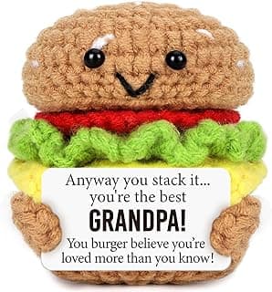 Mini Fathers Day Birthday Gifts for Grandpa from Granddaughter Grandson Handmade Crochet Burger Birthday Gifts for Grandfather Thank You Gift for Papa New Grandfather Bonus from Grandkids