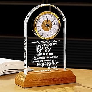 Ornalrist Boss Crystal Clock Gifts for Women, Men with Wooden LED Light Base, Boss Appreciation Gift Idea for Leader's Day, Desk Office Home Decor