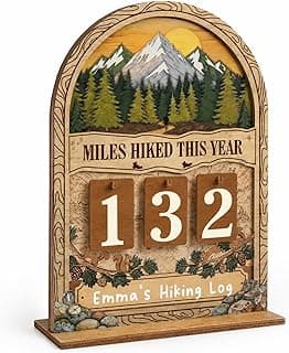 Hiking Gifts for Women Men, Personalized Miles Hiked This Year Tracker Sign, Wooden Hiking Log Counter, Unique Hiking Essentials, Cool National Park Gifts for Hikers, Father Day Gifts For Dads