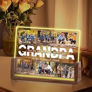 Ship Next Day, Customized Gifts For Grandpa, Personalized Acrylic Plaque With Photos, Grandpa Picture Frame With Night Light, Custom Photo Gifts for Grandpa, Christmas Birthday Gifts for Grandpa