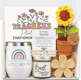 Uwingess Teacher Appreciation Gifts for Women, Thank You Teacher Gift Box with Stainless Steel Tumbler, Candle, Sunflower, Bracelets, End of Year Teacher Gifts, Best Teacher Gifts