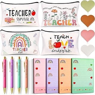 Teacher Appreciation Gifts Bulk, 16Pcs Gifts for Women with Teacher Survival Kit Makeup Bags, Bookmarks, Notepad and Pens, Christmas Valentines Gifts for Appreciation