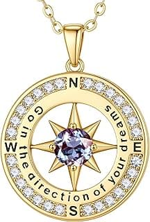 Turandoss 2026 Graduation Gifts for Women Her - 14K Gold Plated Compass Birthstone Necklace High School College Graduation Gifts for Women Family