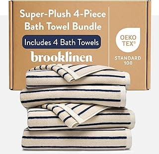 Brooklinen Super-Plush 100% Turkish Cotton Bath Towels - Set of 4-770 GSM, Highly Absorbent, Machine Washable, Perfect Bath Towel Set for Home & Bathroom (30" x 58",Striped Abyss)