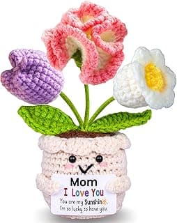 Qunland Mothers Day Mom Gifts for Mom, Gifts for Moms from Daughter Son, Mother's Day Birthday Gift for Moms Mother in Law Step Mama, Cute Handmade Crochet 3 Flowers Pot Doll I Love You Present for Mum
