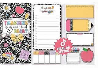 BEAWART Teacher Sticky Notes Set - Teaching is A Work of Heart Set Blackboard Self-Stick Note Pads - Teacher Appreciation Gift Writing Memo Pads Classroom School Office Supplies (Composition Pattern)