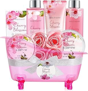 Body & Earth Spa Gifts for Women Self Care Kit - 8pcs Cherry Blossom & Jasmine Bath Sets for Women, Birthday, Mother's Day Gift Baskets for Mother, Wife, Girlfriends