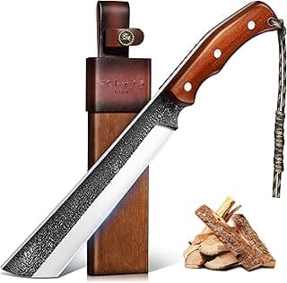 Purple Dragon Japanese Machete Knife for Cutting Trees Heavy Duty, Full Tang Survival Machete with Wooden Sheath for Gardening, Camping, Bushcraft & Yard Work, Gifts for Outdoor Men Women
