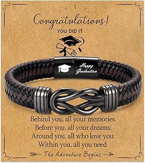 Graduation Gifts for Him, Class of 2026 5/6/8th High School College Master Graduation Gifts for Son, Grandson, Nephew, Brother, Cool Infinity Knot Leather Bracelets for Men Boys