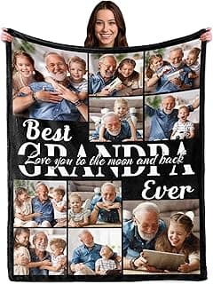 Ship Next Day Fathers Day Photo Gifts for Grandpa from Grandkids, Custom Blanket with Picture Text for Adult, Personalized Birthday Gifts for Grandfather Man PAPA