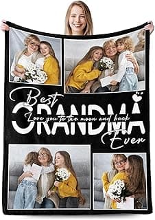 Personalized Mothers Day Birthday Gifts for Grandma from Granddaughter Grandson, Custom Mother's Day Blanket with Picture, Customized Photo Blanket Best Grandma Ever Gifts for Women Nana