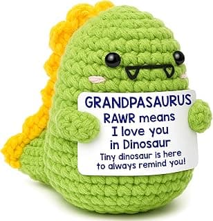 Mini Fathers Day Grandpa Gifts from Granddaughter Grandson I Love You Papa Handmade Crochet Dinosaur Gift for Grandpa Papa Pops Birthday Retirement Father's Day Appreciation Gift Ideas