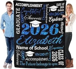 Custom Graduation Gifts Blanket with Name School Personalized Class of 2026 Graduation Blankets for Him Her Customized Throw Blanket for High School College Graduation Gifts