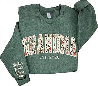 Custom Embroidered Grandma Floral Shirt with Names on Sleeve, Personalized Grandma Gift, Floral Grandma Crewneck Sweatshirt