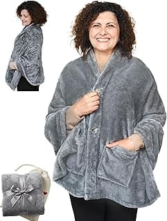 EzrAllora Fleece Poncho Blanket - Drape&Go No Sleeves- Lightweight Wrap Shawl - Wearable Blanket - Easy On Easy Off