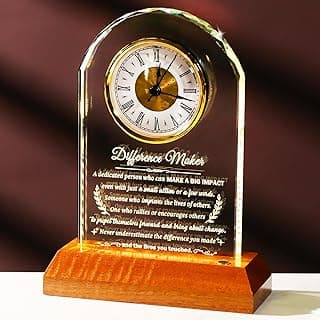 Difference Maker Glass Clock Gifts, Thank You Gift for Coworker Boss Mentor Leader Teachers Employee with Wooden Light Base, Crystal Difference Maker Plaque Appreciation Keepsake for Women Men