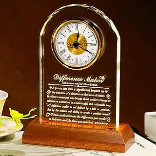 Arikyrist Difference Maker Gifts for Teacher Boss Mentor Coach Crystal Clock with Wooden Base Thank You Retirement Appreciation Motivational Gifts for Coworker Employee Leader Office Desk Decor
