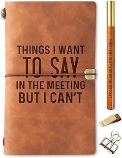 Funny Office Gifts for Boss Men Lady Coworker Leather Journal Notebook with Pen and Pen clip 7.87 x 4.7 Cover, 4 x 7.5 Pages（Inches）, Cool Gifts for Boss Coworkers Office Staff - Thing I Want