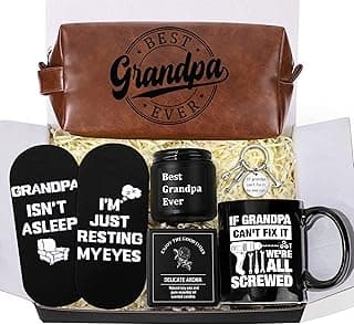 JoycuFF Grandpa Gifts Best Grandpa Gift Set for Men with Toiletry Bag Coffee Mug Socks Candle Keychain Birthday Christmas Grandfather Gift from Granddaughter Grandson