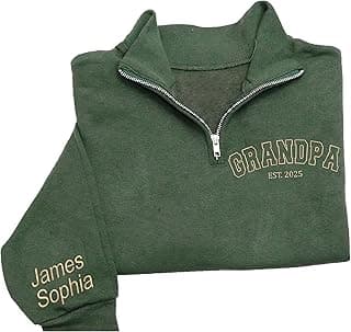 Chillever Personalized Embroidered Papa Quarter Zip Sweatshirt, Papa Shirt With Grandkids Names, Gifts For Father