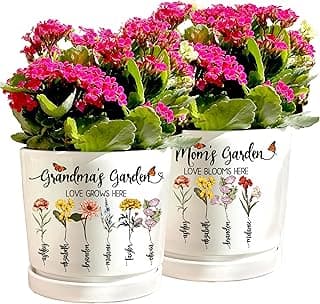 Personalized Grandma Gift - Custom Flower Pot with Names - Ceramic Planter Gift for Mom, Grandma's Garden for Grandma (1-Grandma's Garden)