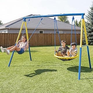 Sportspower My 1st Swing & Saucer Outdoor Playset for Backyard, Belt Swing & 32" Saucer Swing, 300lbs 6.17FT Heavy-Duty Metal A-Frame, for Kids 3 to 8