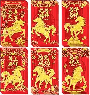 36Pcs Chinese New Year Red Envelopes Lunar New Year Decorations 2026, Year of the Horse Gifts Lucky Money Li Xi Envelopes Hong Bao with 6 Gold Embossed Patterns