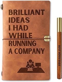InnoBeta Boss Gifts for Men, Journal Pen Set for Appreciation, Boss Day, Birthday, Christmas, Unique Notebook, Sketchbook, Travel Diary, Lined Planner, 7.8x5 Inches, Brown