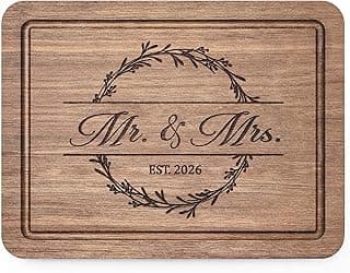 Craftique Wedding Gifts for Couples 2026, Bridal Shower Gifts- Walnut Wood Cutting Board Engraved with Mr. and Mrs. EST. 2026- Mr and Mrs/Wedding/Engagement Gift for Newlyweds Bride and Groom