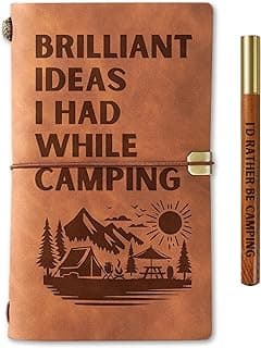 InnoBeta Camping Gifts for Men Women, Cool Journal Pen Set for Campers on Birthday, Christmas, Unique Notebook, Travel Diary, Lined Planner, 7.8x5 Inches, Brown