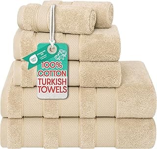 American Soft Linen Salem Turkish Bath Towel Set, 100% Cotton 600 GSM 6 Piece Towels for Bathroom, 2 Bath Towels 2 Hand Towels 2 Washcloths, Beige